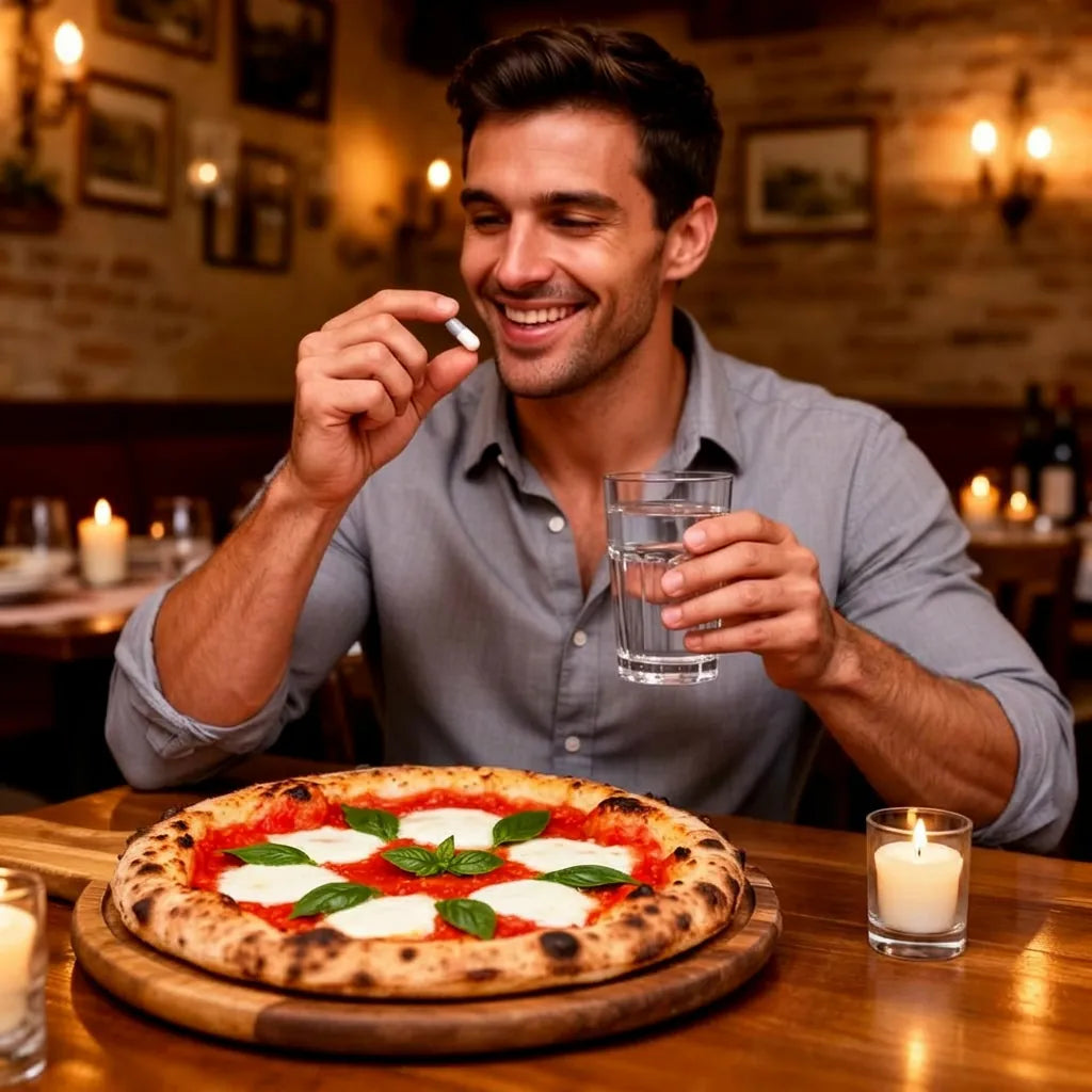Friends sharing pizza at a restaurant table